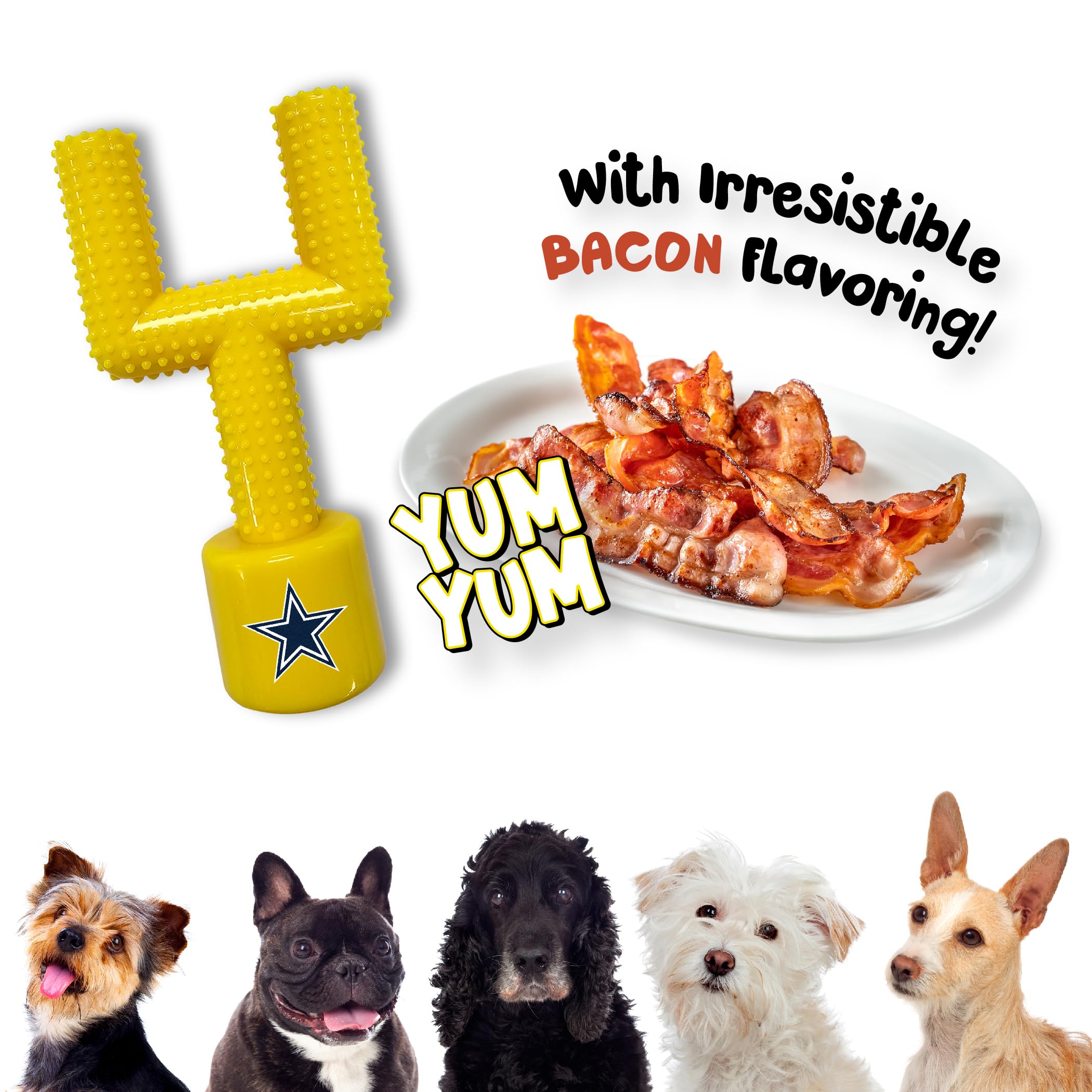 Pets First Nfl Dallas Cowboys Bacon-Flavored Goal Post Dog Chew Toy. Indestructible, Durable, Interactive, Dental Health, Medium